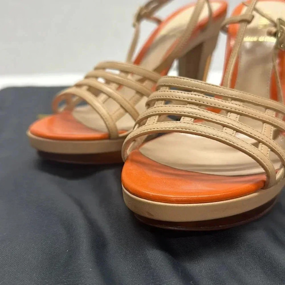 Fendi High Heel Pumps Shoes Ankle Strap Leather Designer Orange Tan Size 37 6.5 - Picture 7 of 14
